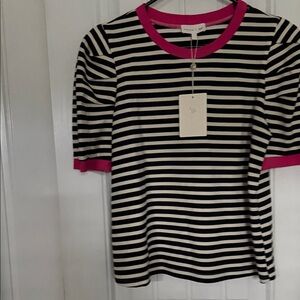 Striped Short Sleeve Tee with Pink Trim